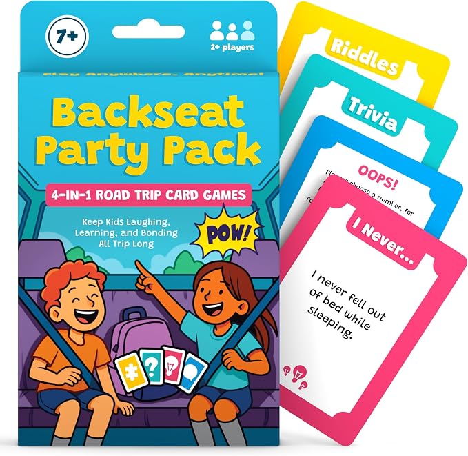 WELL BALANCED Road Trip Games for Kids Travel Essentials, Trivia, Riddles, Car Activities Must Haves for Ages 7+