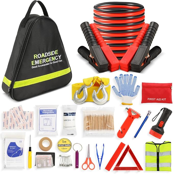 20PCS Sailnovo Car Emergency Kit with Jumper Cables, Roadside Safety Emergency Car Kit for Vehicle Truck Motorcycle - Gifts for Men Women Teenagers, Easy Storage(Black)