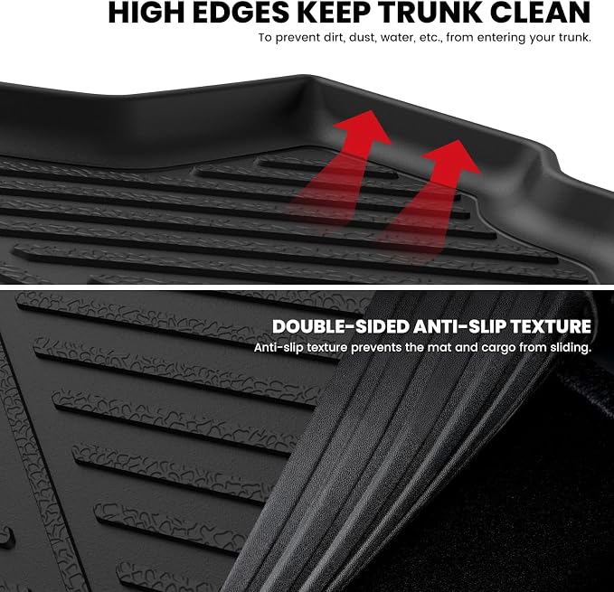 LASFIT Cargo Mats for Dodge Challenger 2011 2012 2013 2014 2015 2016 2017 2018 2019 2020 2021 2022 2023, All Weather TPE Custom Fit Trunk Mats Cargo Liners, Black