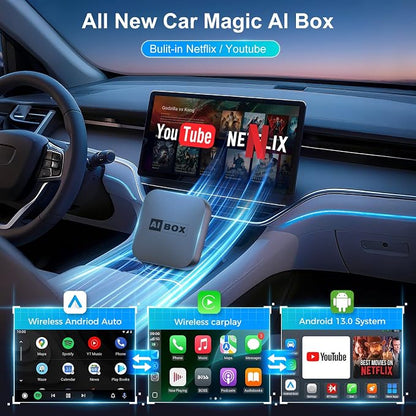 Wireless CarPlay Adapter, Car Adapter with Netflix Fast Car Video Plug & Play, Easy Setup, Supports Netflix/YouTube/TF Card Streaming Equalizers and More