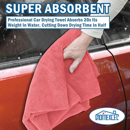 HOMEXCEL Professional Large Microfiber Car Drying Towels 2 Pack, Lint Free, Scratch Free, Highly Absorbent Drying Towel for Cars, SUVs, RVs, Trucks, and Boats,31" x 24",Red