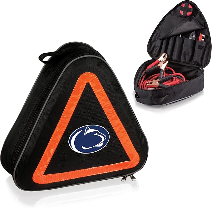 PICNIC TIME NCAA Penn State Nittany Lions Roadside Emergency Car Kit, Auto Vehicle Safety Road Side Assistance with Jumper Cables and Car Tool Kit, (Black with Orange Accents)