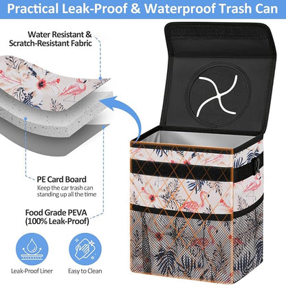ELONGRIVER Car Trash Can Bin for Back Seat Leak Proof, Cute Car Trash Bag Hanging, Vehicle Trash Can for SUV Truck Van, Automotive Garbage Cans Front Seat Flamingos, 2 Gallons