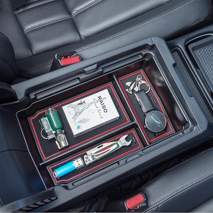 PIMCAR Center Console Organizer for 2023 2024 2025 2026 Honda CR-V LX/EX/EXL/Sport/Sport-L/Sport Touring Hybrid ABS Plastic Material Armrest Box Insert Tray Accessories-Red Trim