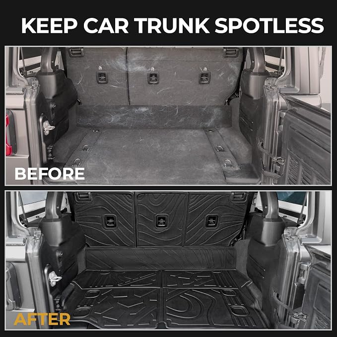 Floor Mats for Jeep Wrangler JL 4XE 4-Door 2021-2025 2026, All Weather Floor Mats Trunk Cargo Liner with Backrest Protectors and Door Sill Guards Accessories, Full Coverage Set