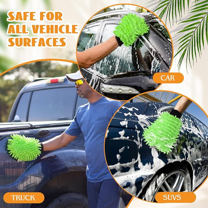 50 Pcs Car Wash Mitt Microfiber Chenille Absorbent Detailing Washing Gloves Double Sided Cleaning Supplies for Car Washing and Detailing 9.6" x 7.1", Green