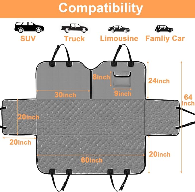 Mancro Dog Car Seat Cover for Back Seat, 2026 Upgraded 600D Heavy Duty Waterproof & Scratch-Resistant Dog Hammock for Car, Back Seat Pet Cover for Dogs with Sedan, Trucks and SUVs, Standard, Grey