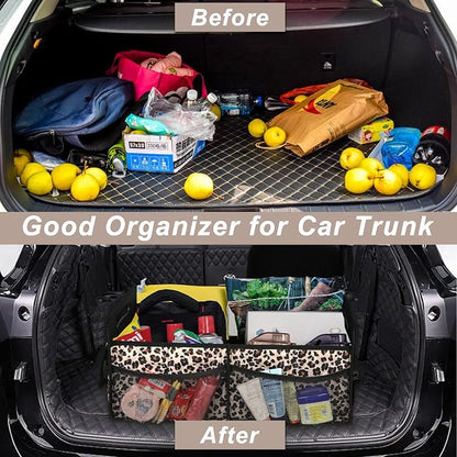 Deosk Trunk Organizer for SUV, Car Organizers and Storage with Reinforced Handles, Car Accessories for Women/Men - Large, Leopard Print