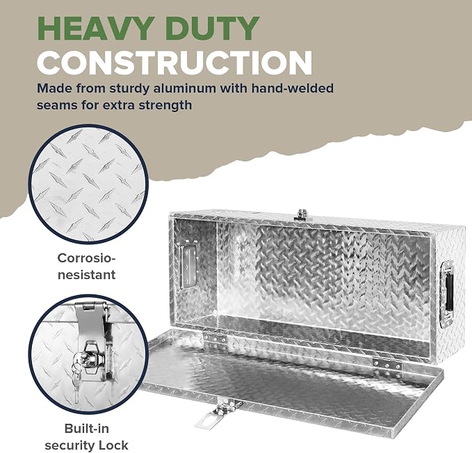 ARKSEN 30 x 13 x 10 Inch Diamond Plate Truck Bed Tool Box, Heavy Duty Waterproof Aluminum Toolboxes Storage Chest with Side Handle & Lock for Pickup Truck Bed, RV & Trailer – Silver