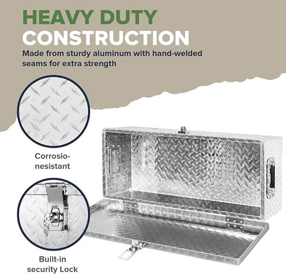 ARKSEN 30 x 13 x 10 Inch Diamond Plate Truck Bed Tool Box, Heavy Duty Waterproof Aluminum Toolboxes Storage Chest with Side Handle & Lock for Pickup Truck Bed, RV & Trailer – Silver