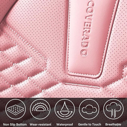Coverado Seat Covers Full Set, Waterproof Nappa Leather Seat Covers for Cars, 5 Seats Universal Car Seat Protectors, Black and Pink Leather Car Seat Covers Car Seat Cushions Fit for Most Cars