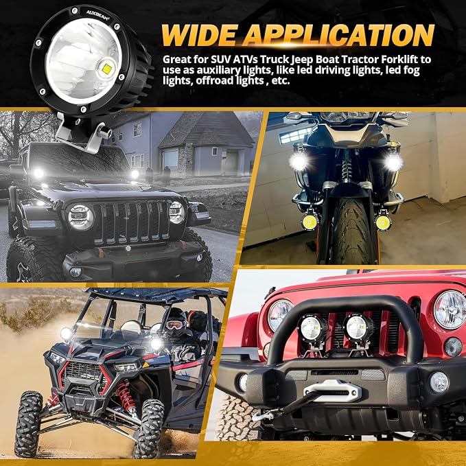 Auxbeam C4 Series LED Pods 4In 72W Round Spot Offroad Light, 2PCS 7200LM Ditch Lights with Wiring Harness Kit Led Pod Lights White Round LED Pods for Truck Jeep Motorcycle SUV ATV UTV Wrangler