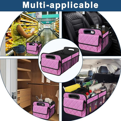 Deosk Car Trunk Organizer for SUV, Car Organizers and Storage with Reinforced Handles, Car Accessories for Women/Men 50L Waterproof Polyester Trunk Organizer(Medium,Pink)