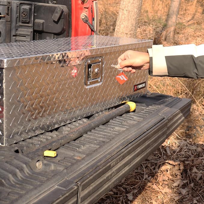 FORWODE 39 Inch Aluminum Truck Tool Box Lockable Truck Bed Tool Box Waterproof Truck Bed Storage Box with Gas Struts & Side Handle Truck Tool Chest for Pickup, Truck Bed, RV, Trailer&Garage (Silver)
