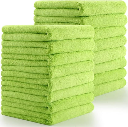 Tallew 16 Pcs Car Microfiber Towels Buffing Drying Wash Cleaning Cloths Plush Large Towels Thick Care Polishing Detailing Waxing Scratch Proof Towel, 15.75 x 15.75 Inch (Light Green)