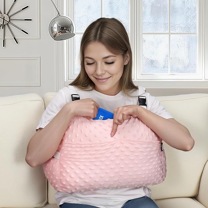 Post-Surgery Mastectomy Heart Chest Pillow with Pockets, Pink Comfort