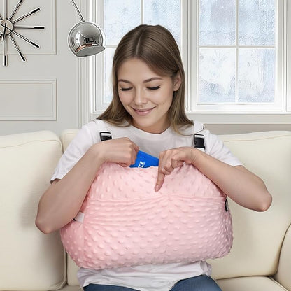 Post-Surgery Mastectomy Heart Chest Pillow with Pockets, Pink Comfort