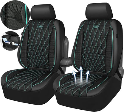 CAR PASS Thick Foam 3D Air Mesh Leather Car Seat Covers Front Seats Only, Breathable Premuim Leather Two Front Seat Cover, Airbag Compatible Universal Fit for 95% Sedan Van Truck SUV,Black and Mint