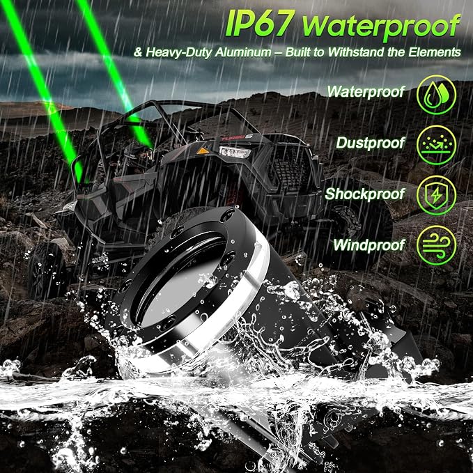2PCS Upgraded Whipless LED Laser Whip Lights for Side-by-Side/UTV/ATV/Trucks, Ultra-Bright Focused Beam, RGBW Off-Road Lights with APP/Remote/Rocker Switch, IP68 Waterproof 12V DC
