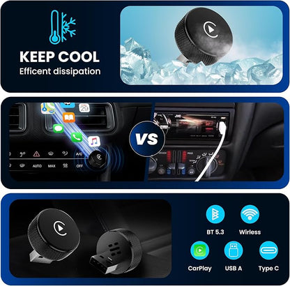 Wireless CarPlay & Android Auto Adapter – 2026 Circle Edition | Converts Wired to Wireless, Plug & Play Dongle, Fast Auto-Connect for iPhone iOS 10+ & Android 11+