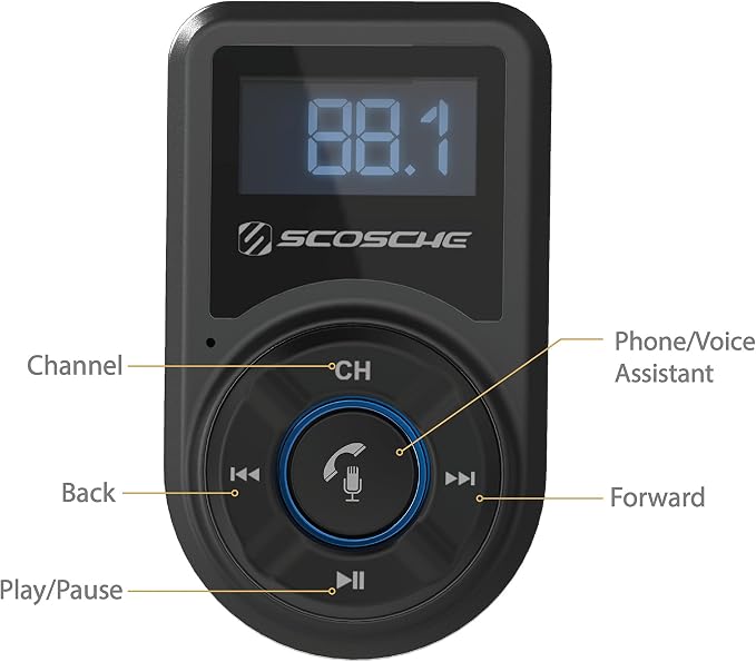 Scosche BTFM3 BTFREQ Universal Bluetooth Hands-Free Car Kit with Digital FM Transmitter and 10-Watt USB Car Charger - Black XL
