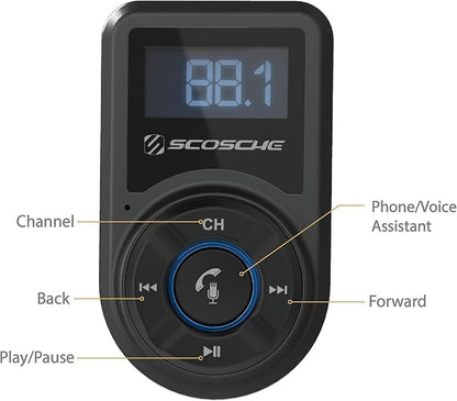 Scosche BTFM3 BTFREQ Universal Bluetooth Hands-Free Car Kit with Digital FM Transmitter and 10-Watt USB Car Charger - Black XL