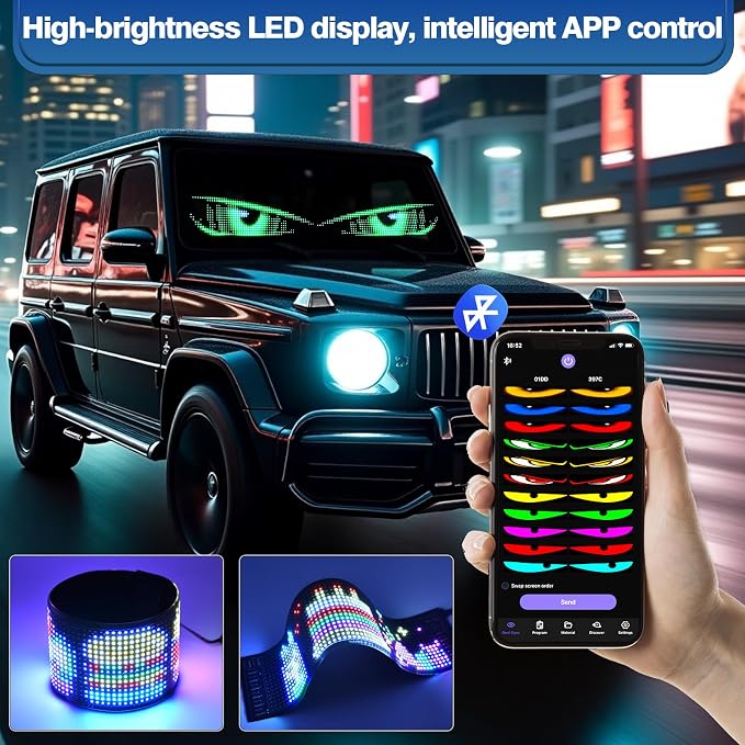 2Pcs Devil Eyes Light for Cars | LED Eyes for Truck Windshield | Flexible Scrolling Programmable LED Sign | Can Edit Text/Graffiti/Animations