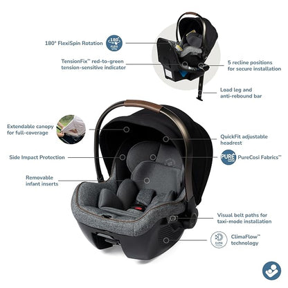 Maxi-Cosi Peri 180 Rotating Infant Car Seat, Baby Car Seat Rotating Carseat, Onyx Wonder
