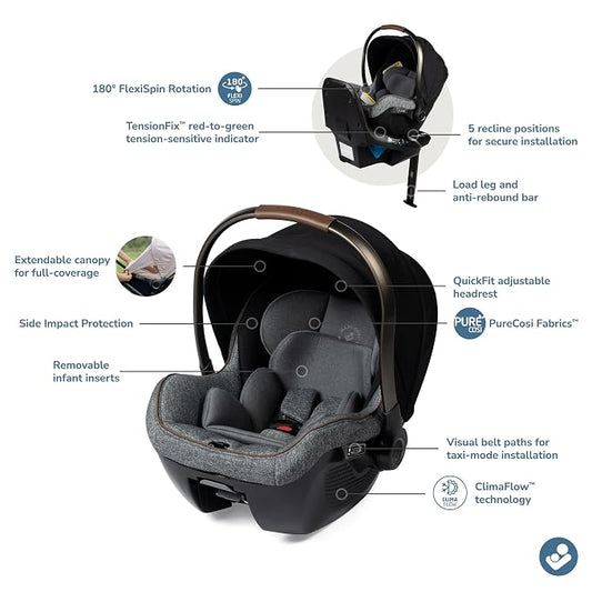 Maxi-Cosi Peri 180 Rotating Infant Car Seat, Baby Car Seat Rotating Carseat, Onyx Wonder