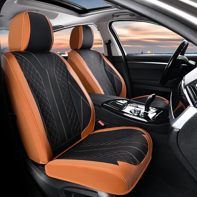 FLORICH Leather Seat Covers for Cars Front Car Seat Cover Premium Automotive Seat Covers Waterproof Car Seat Cushion Protector Universal Fit for Most Cars SUV Trucks, Brown&Black