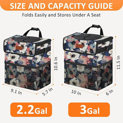 Vankor Car Trash Can for Car Cute, Trash Bag Bin Hanging Waterproof Automotive Garbage Cans Leak Proof Vehicle Trash Can Painting Floral
