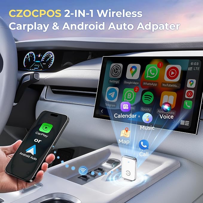 Wireless Carplay Adapter for iPhone, Convert Wired Car Play to Wireless, 2 in 1 Plug and Play Mini CarPlay and Android Auto Adapter for iOS 10 Android 11 and Above, Cars with Built-in Carplay (White)