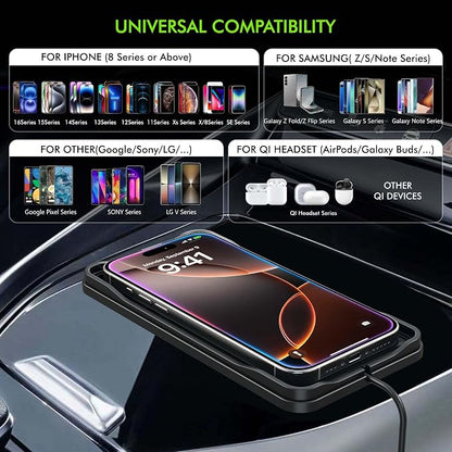 Wireless Car Charger,LANSEMKU Car Wireless Chargers Charging pad Non Slip 15w Fast Charger for Car Wireless Phone Charger for iPhone 16/15/14/13/12 Pro Max,Samsung for Android (Black-100cm Cable)