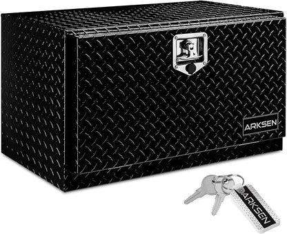 ARKSEN 30 x 17 x 18 Inch Underbody Tool Box, Heavy Duty Aluminum Diamond Plate Waterproof Square Storage Organizer Chest with T-Handle Lock & Keys for Pickup Truck, RV & Trailer – Black