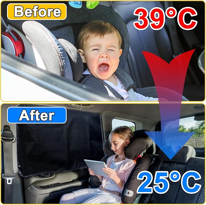 Lechin Car Window Shades for Side Window (2 Pack) - Car Window Shade for Baby - 31.5 * 20 in - with 10 M40 Magnets - Block Heats and UV Rays