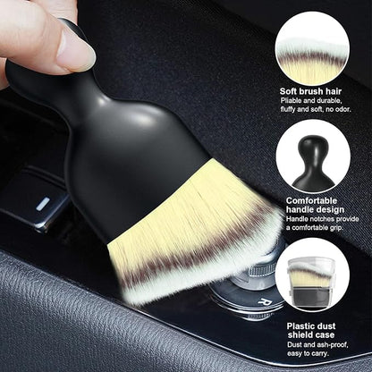 Ziciner Car Detailing Brush, Curved Soft Bristles Auto Removal Dust Collectors, Universal Vehicle Dashboard, Air Conditioner Vents etc Interior Cleaning Tool Accessories (Beige)