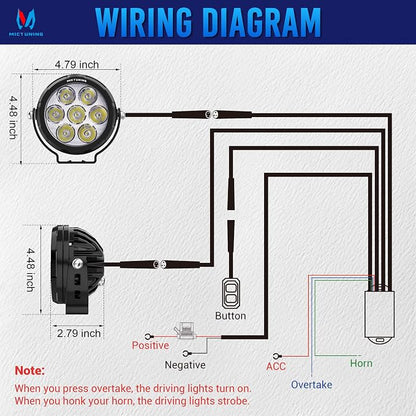 MICTUNING 4.5 Inch Round Motorcycle Driving Lights, 120W Fog Light Led Pods Offroad Work Spotlight IP68 Waterproof Wiring Harness Kit with Amber Protection Cover - Pair