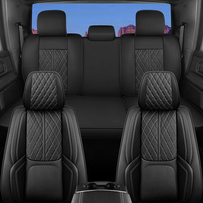 Custom Fit Chevy Silverado GMC Sierra 1500 2007-2026 2500/3500 HD Crew Cab Full Set Car Seat Covers - 5 Pack, Premium Faux Leather Truck Seat Protector with Airbag Compatible Design, Black