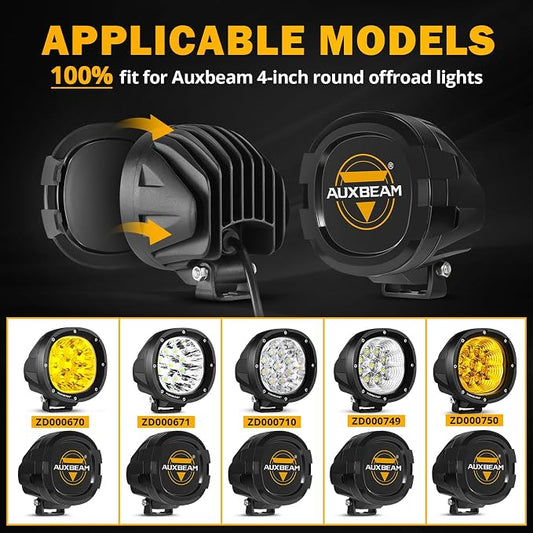 Auxbeam 4 inch LED Pod Covers, 2PCS Black Round Offroad Driving Work Lights PC Protective Covers, Light Bar Lens Covers Waterproof Dustproof for Truck SUV ATV UTV Jeep Wrangler Motorcycle