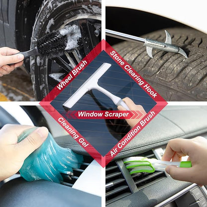 44Pcs Car Wash Cleaning Kit with Detailing Brushes Car Vacuum Drill Brush Set Collapsible Bucket Windshield Cleaning Tool Tire Brush Towels Complete Interior Exterior Detailing Set for Car
