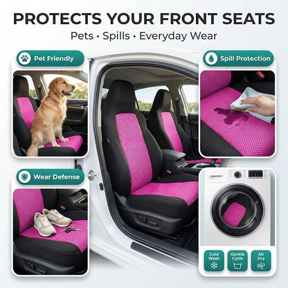 FH Group Automotive Full Car Seat Covers for SUV, Trucks, Sedan and More - Universal Fit Front High Back & Rear Solid Bench Design Interior Accessories - 3D Air Mesh Fabric Center Panel - Pink