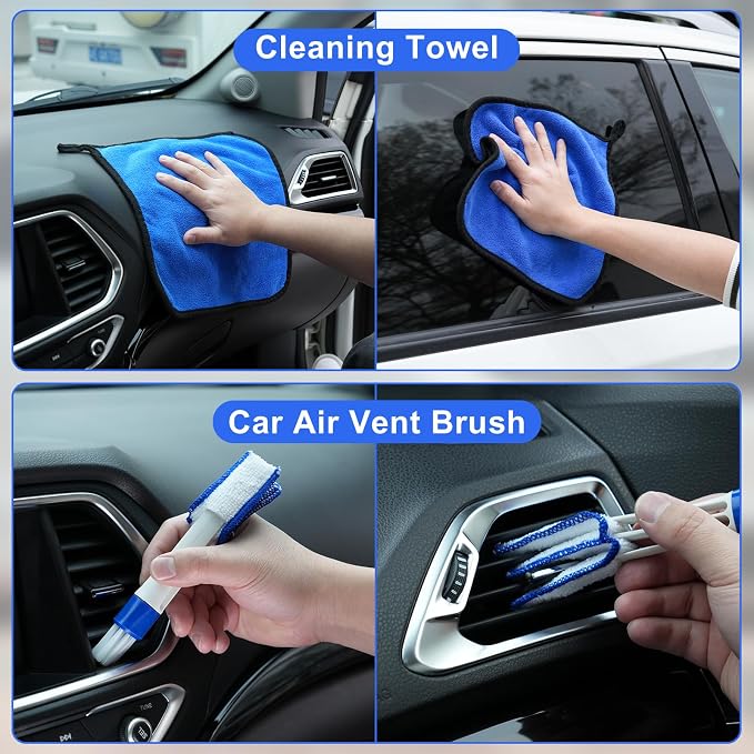 Windshield Cleaner Tool, 14Pcs Car Interior Cleaning Kit, Car Detailing Kit Interior Cleaner, Car Detailing Brushes, Car Cleaning Gel, Inside Cleaning Supplies Accessories for Women Men