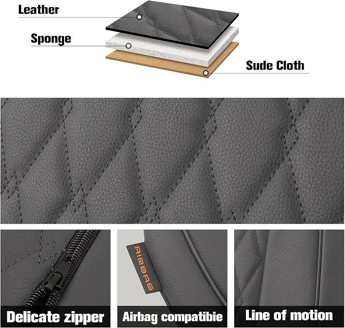 CAROMOP Faux Leather Car Seat Covers Full Set,Luxury and Comfortable Covers for Cars,Split Bench Compatible Car Interior Covers,Universal Fit for Suvs,Vans,Trucks,Airbag Compatible(5-Seat Grey)