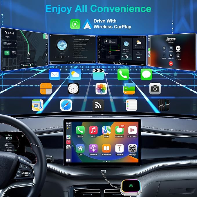 Wireless CarPlay Adapter 2-in-1 for iPhone & Android Auto, Converts Wired to Wireless CarPlay, Compatible with 800+ Car Models (2016+), iPhone iOS 10+ & Android Devices