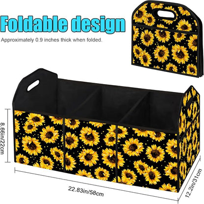 Sunflower Car Trunk Storage Box with Pockets Car Accessory for SUVs Cars Automotive Organizer