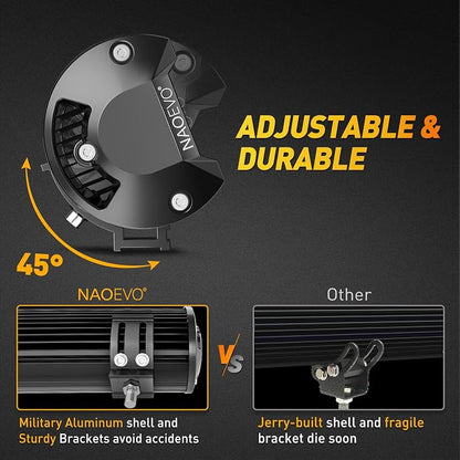 NAOEVO 12Inch LED Light Bar and 2PCS 4Inch LED Pod Lights, 420W 42000LM LED Fog/Driving/Off Road Lights Bar, Spot Flood Combo LED Light Bar with Wiring Harness Kit-3 Lead for Truck ATV Boat