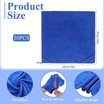SHENLI 30Pack Edgeless Microfiber Towels for Car Detailing, 16x16 Inch Dark Blue Detailing Drying Wash Polishing Ultra-Absorbent Lint-Free Cleaning Cloths for Cars Windows Cleaning Household Supplies