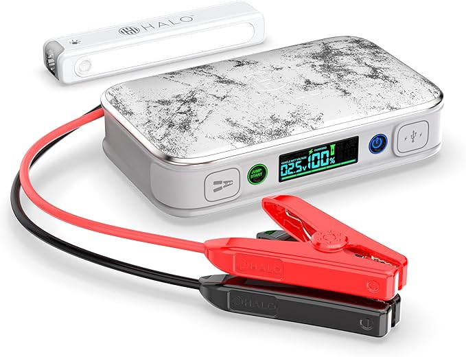 Halo Bolt PaL 1000 Portable Car Jump Starter | USB-A & USB-C Charger Ports, Digital Display, Powers Multiple Devices, Detachable Power Bank & Emergency Flashlight, Jumps Cars SUVs & Trucks — Grey