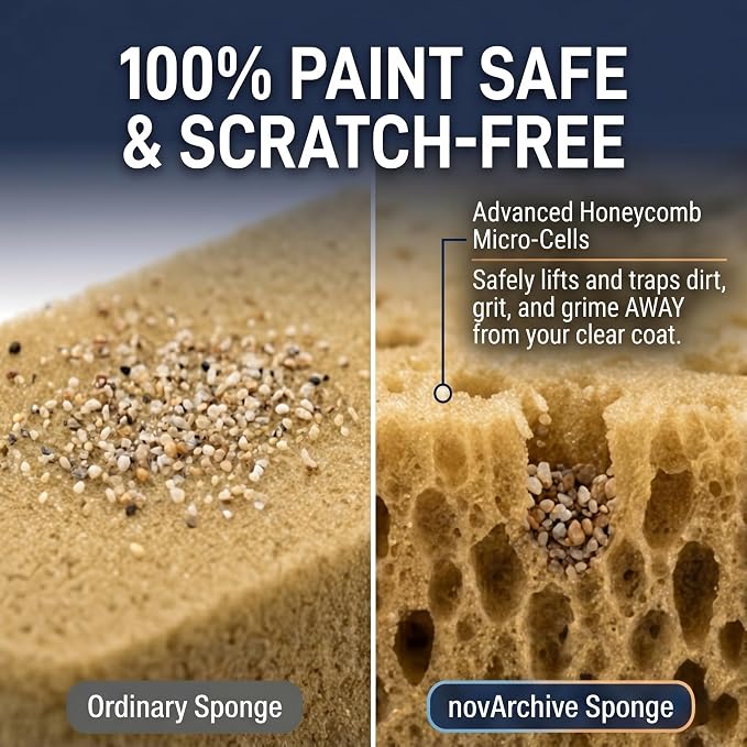Extra Large Premium Car Wash Sponge | Scratch-Free Cleaning Sponge for Car & Truck | Non-Compressed High Foam Honeycomb Auto Detailing Sponge | 8.3" x 4.3" x 3.1" | Single Pack (1-Piece)