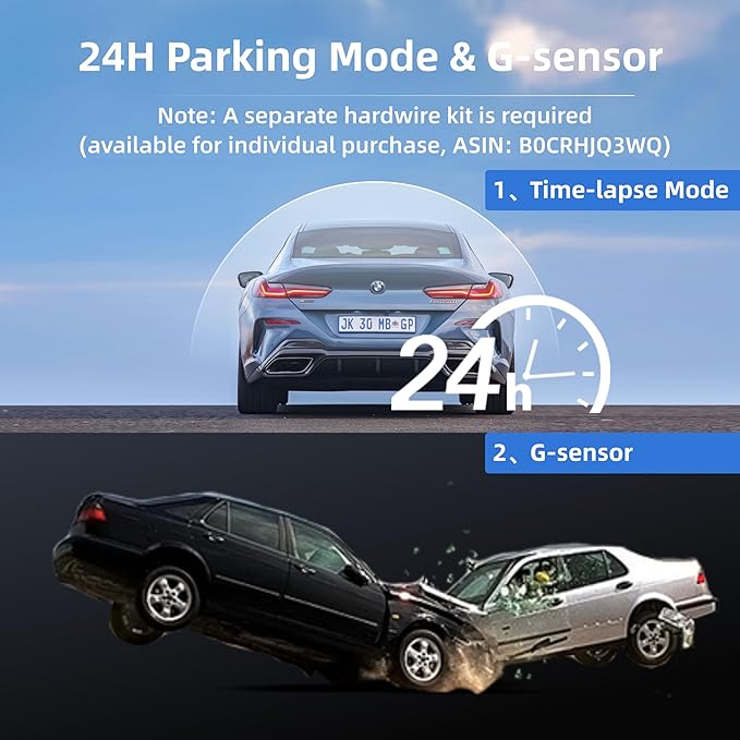 Dash Cam Front Rear, 4K Front + 4K Rear Full HD Dash Camera for Cars Built-in Wi-Fi Bluetooth GPS with 64GB SD Card, 3.0” IPS Screen with App Control, G-Sensor, HDR, Night Vision, 24H Parking Mode